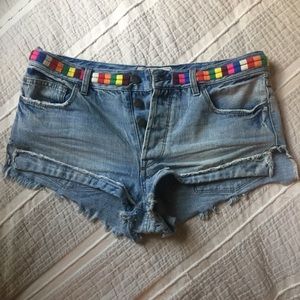 Free People Cutoff Shorts Raw Hem With Embroidery